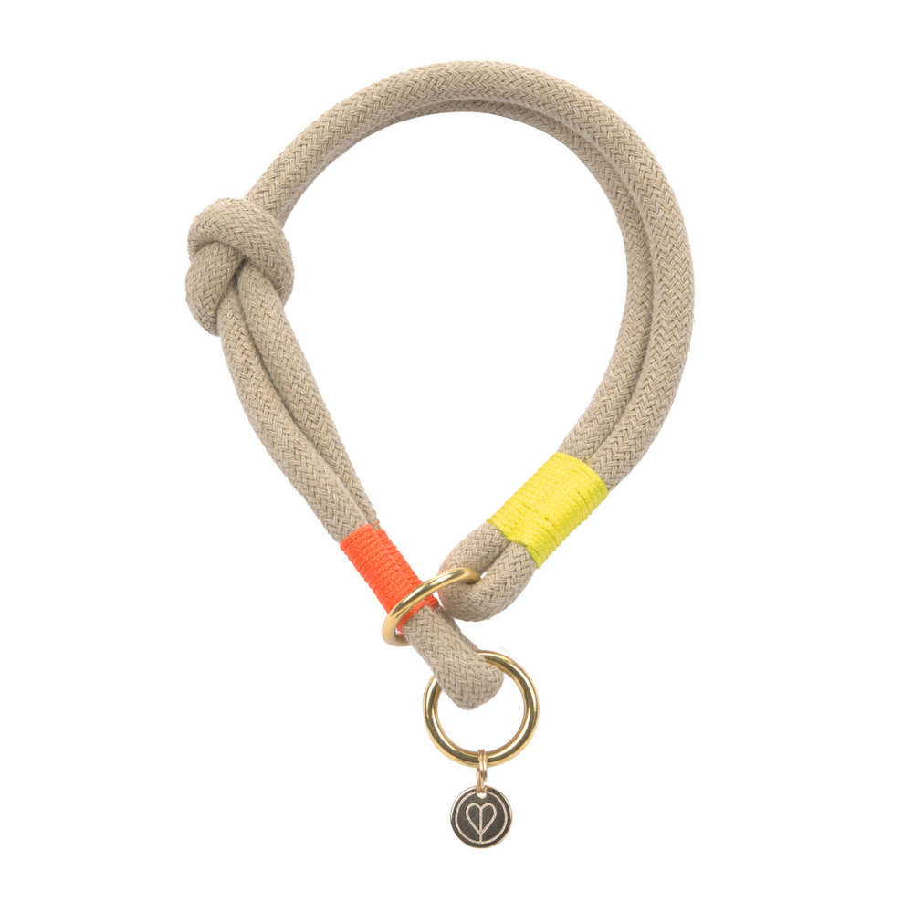 Hundehalsband MILA geflochten Natur Neon Orange - PALOPA