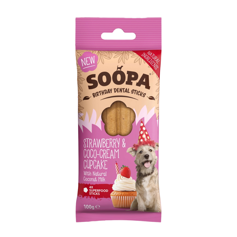 Hundeleckerli Erdbeer- und Kokoscreme-Cupcake Dental Sticks - Soopa