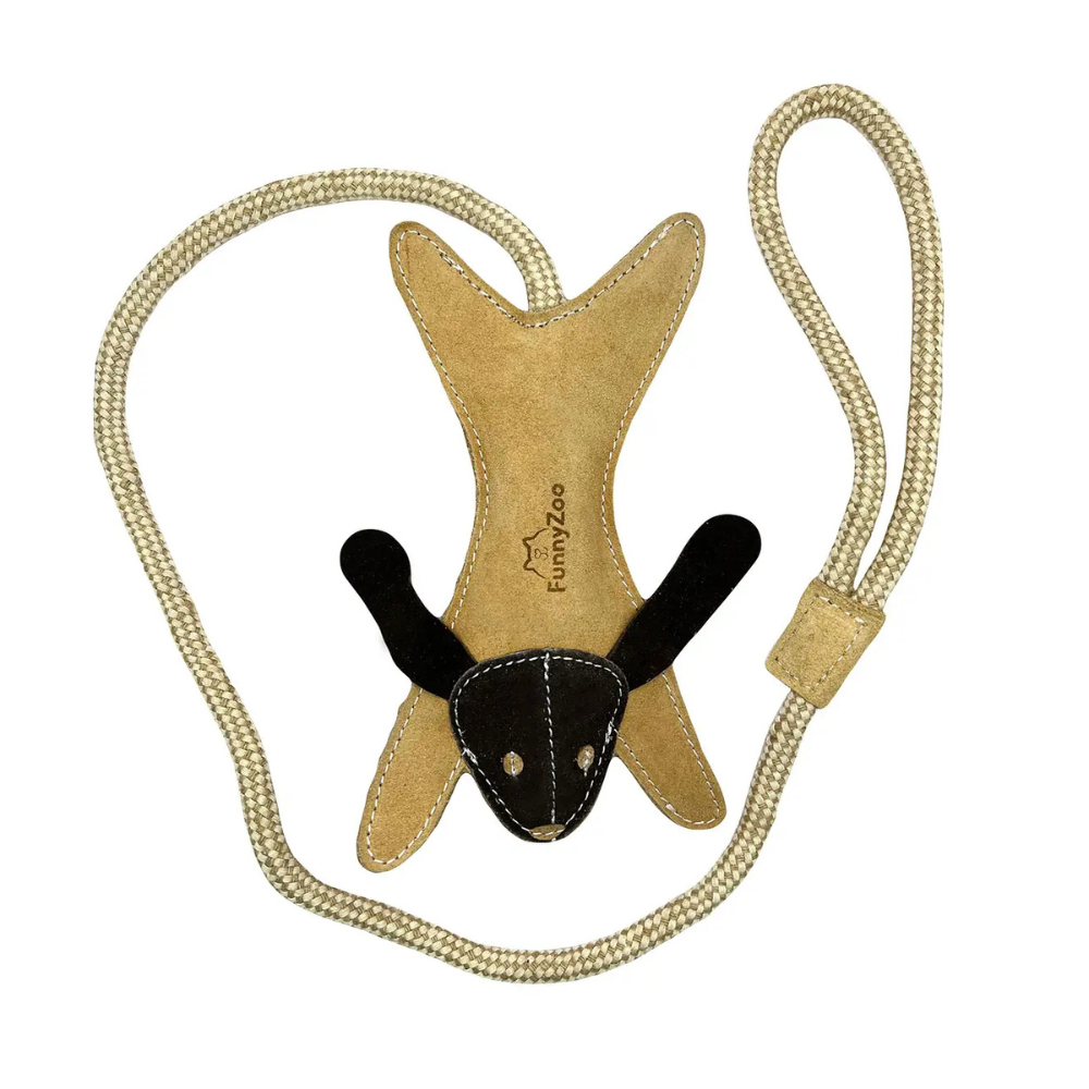 Hundespielzeug Zergel Hase mit Seil und Griff aus Wildleder - FunnyZoo