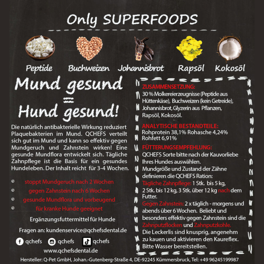 Informationen & Zusammensetzung QChefs Snackies für Hunde