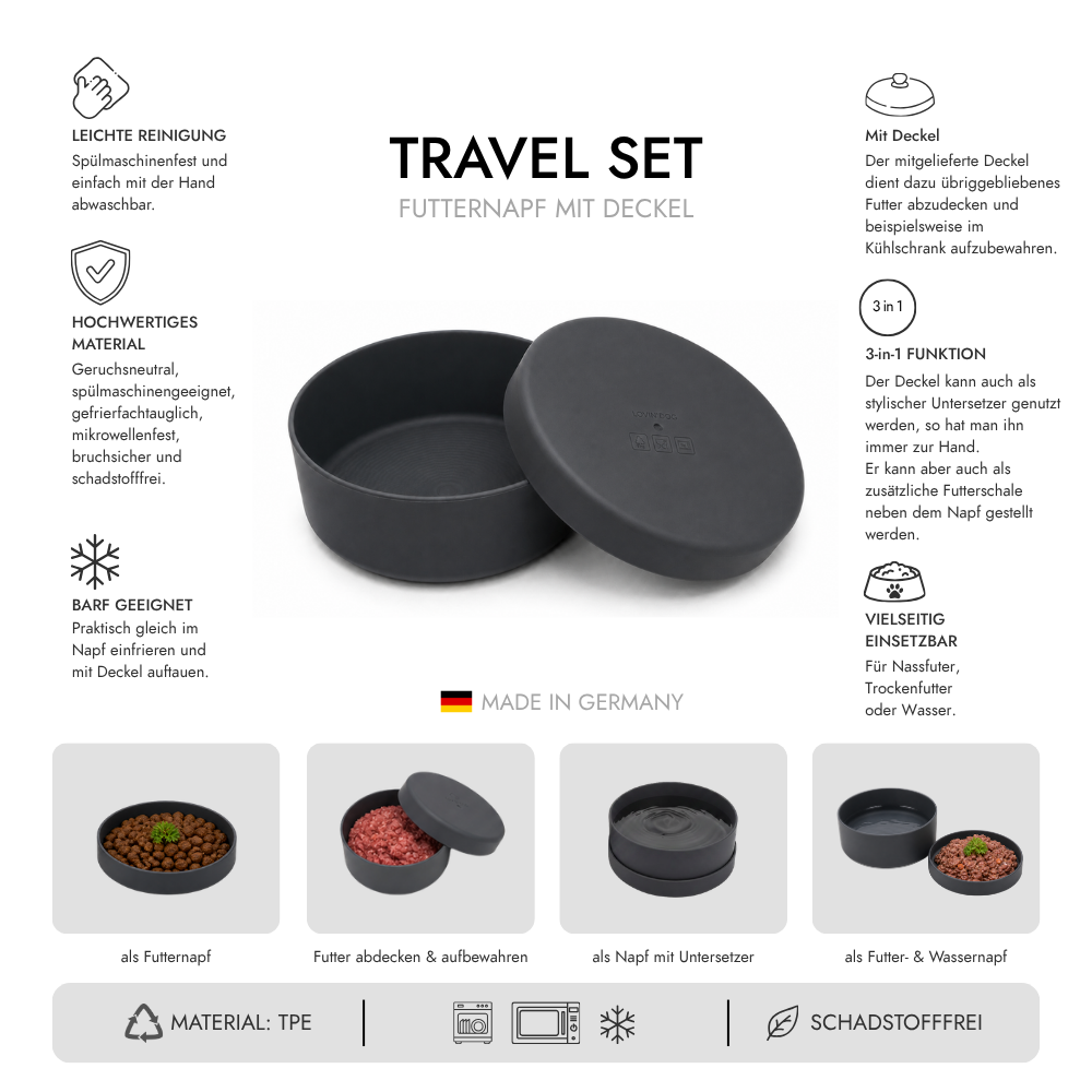Informationen zu Travel Napf Set mit Deckel aus TPE - LOVIN'DOG