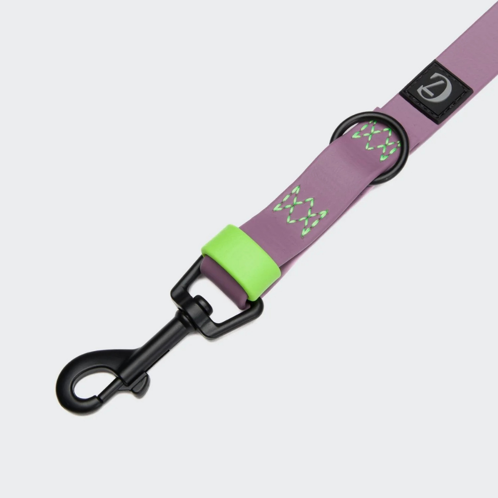 Karabiner & Details Cloud7 Hundeleine verstellbar BioThane Ipanema Lilac Neon Green