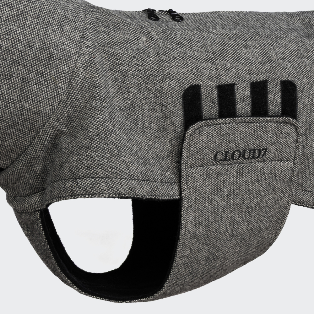 Klettverschluss Bauchschutz Cloud7 Hundemantel Brooklyn LONG Tweed Black