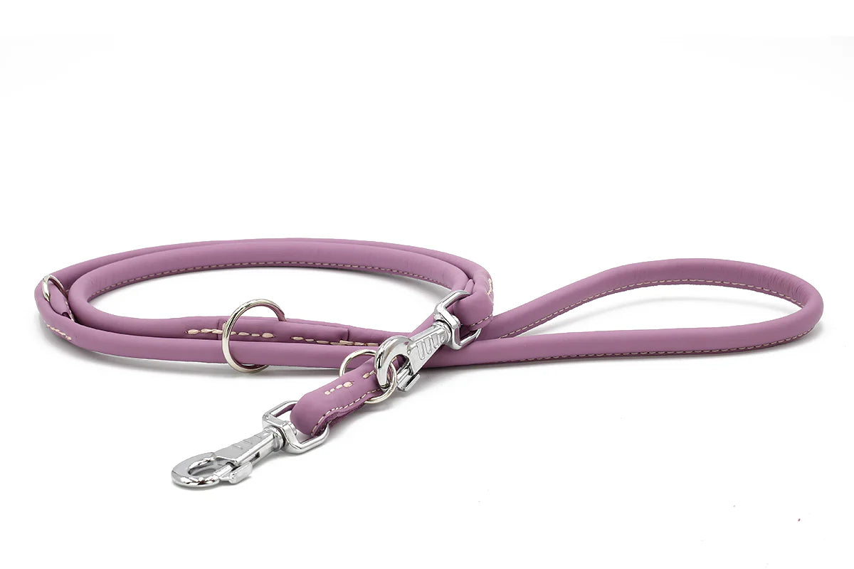 Hundeleine Leder rundgenäht verstellbar Lavendel Silber