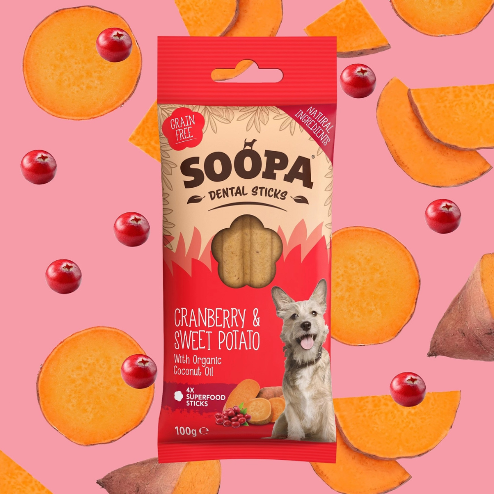 Moodbild Hundeleckerli Preiselbeeren & Süßkartoffeln Dental Sticks - Soopa
