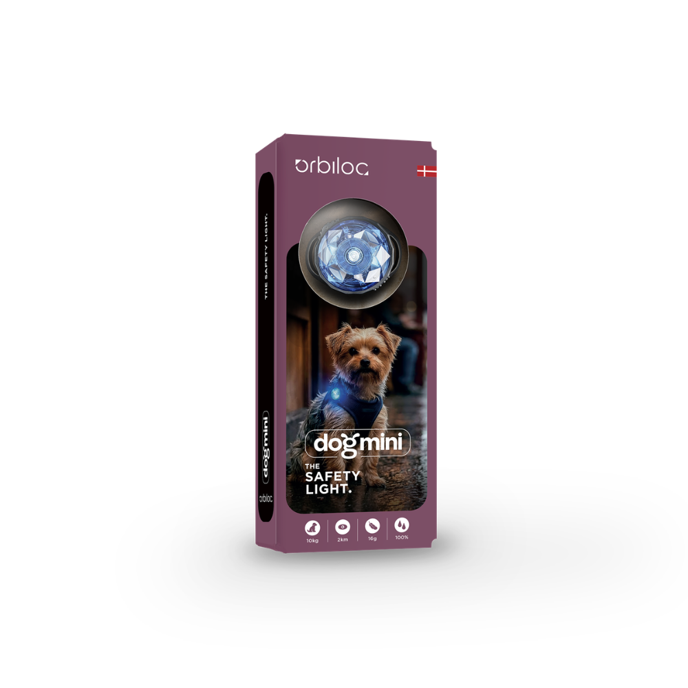 Orbiloc® Dog MINI LED Hundesicherheitslicht Sky Blue Verpackung