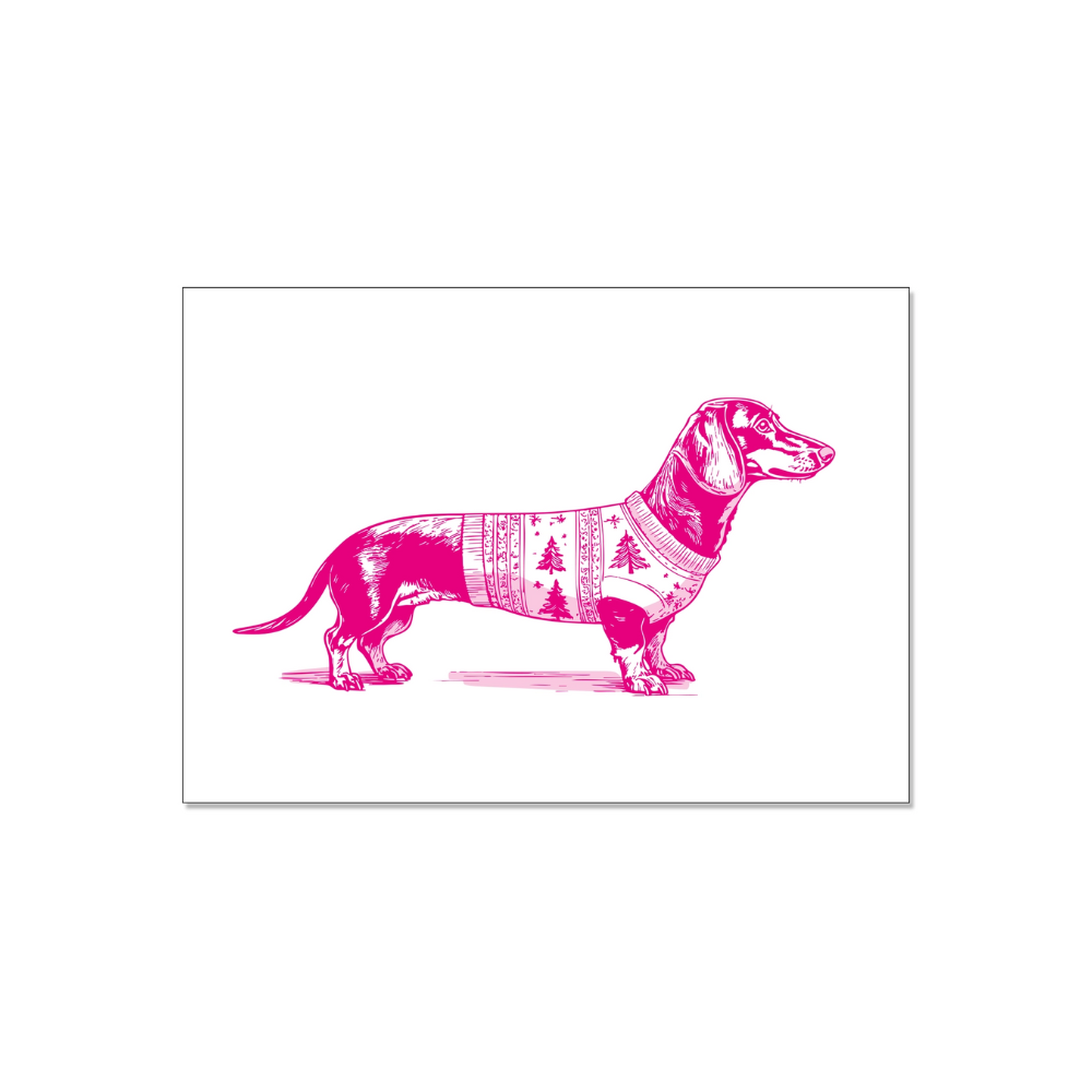 Postkarte – pinker Dackel mit Weihnachtspullover - 17;30