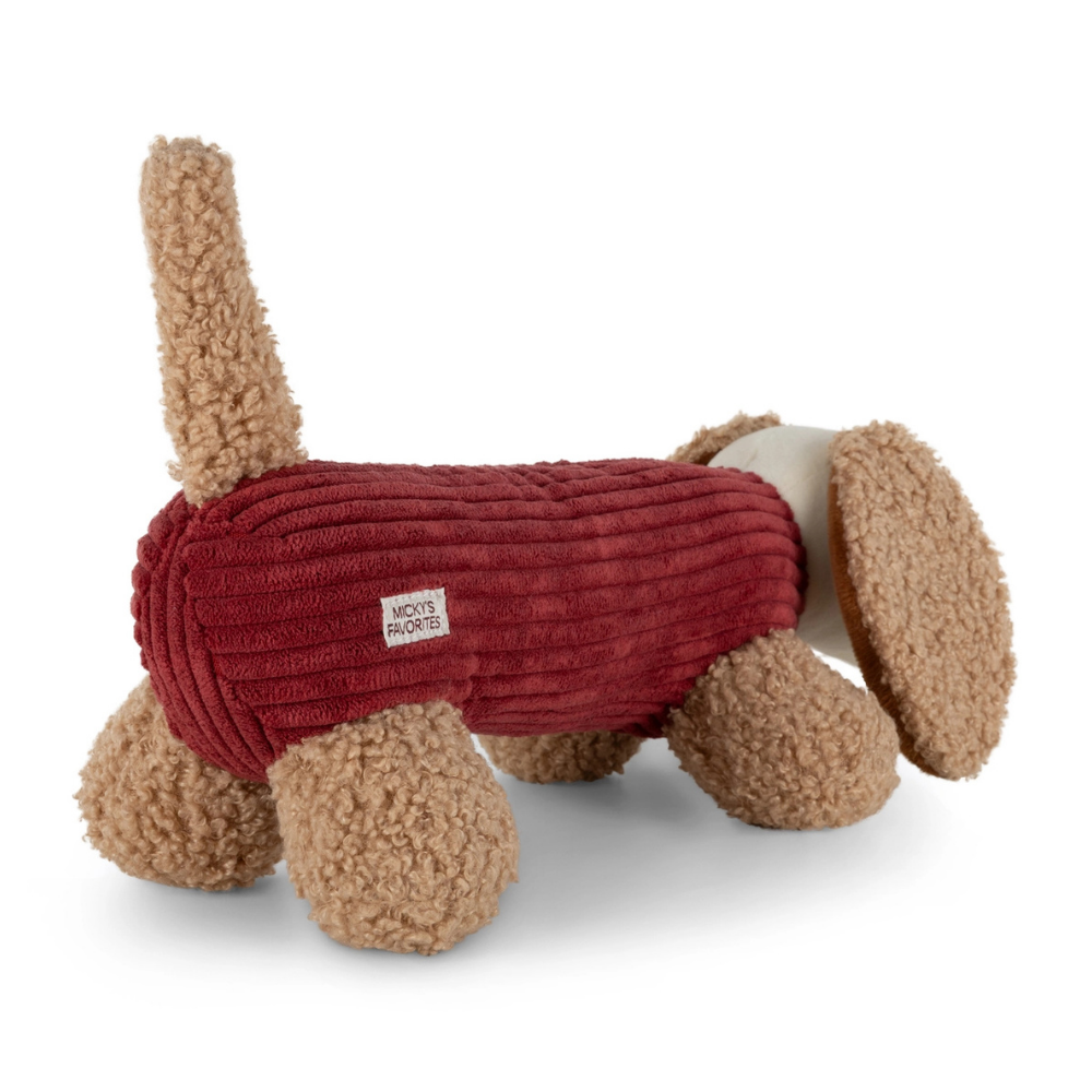 Rückseite Hundespielzeug Dackel Micky "Merlot" - Micky's Favorites