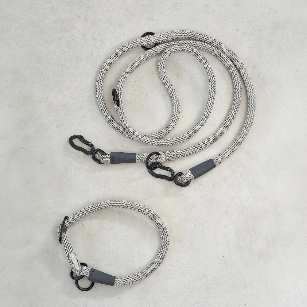 Set Führleine & Zugstopp Halsband MONZA Aphalt Greige Grolive - MiaCara