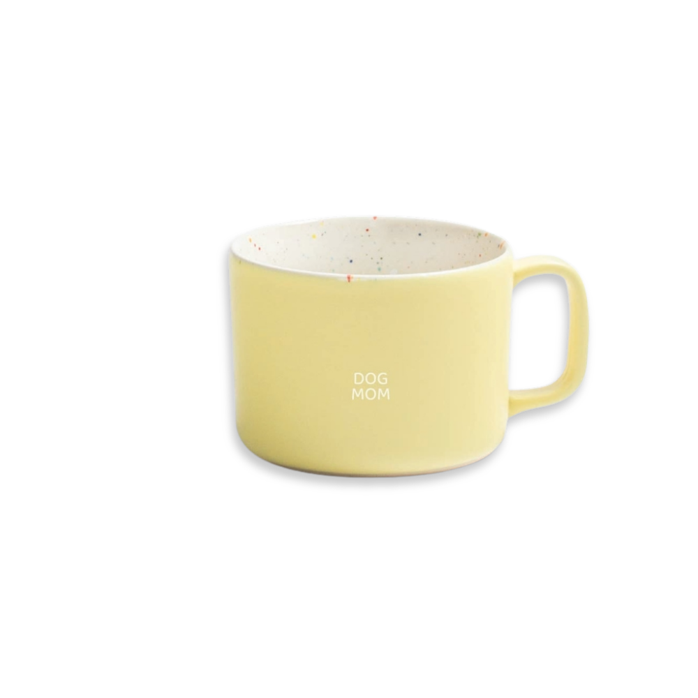 Tasse BREEZE Mug gelb 450 ml mit DOGMOM weiß - egg back home