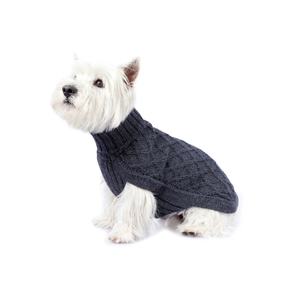 Tragebild Hund mit Hundepullover Diamant Grey aus Alpaka - Alqo Wasi