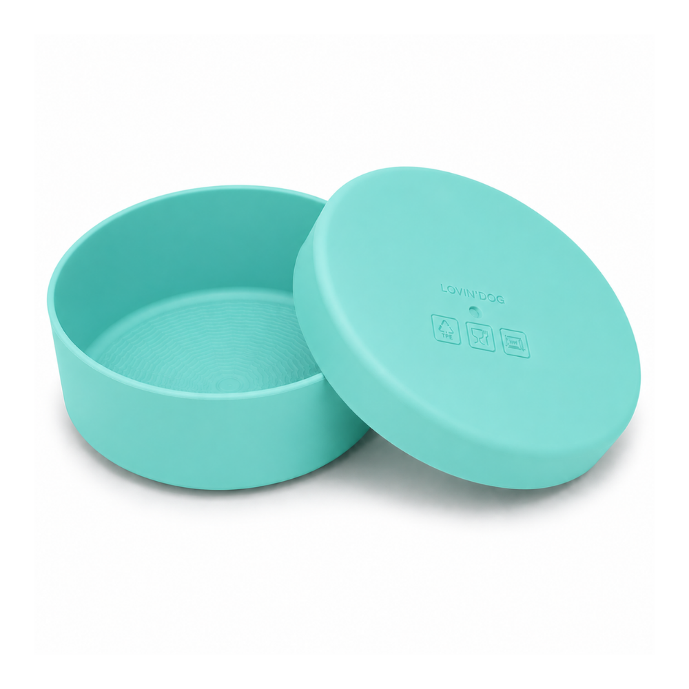 Travel Napf Set mit Deckel aus TPE CYAN - LOVIN'DOG