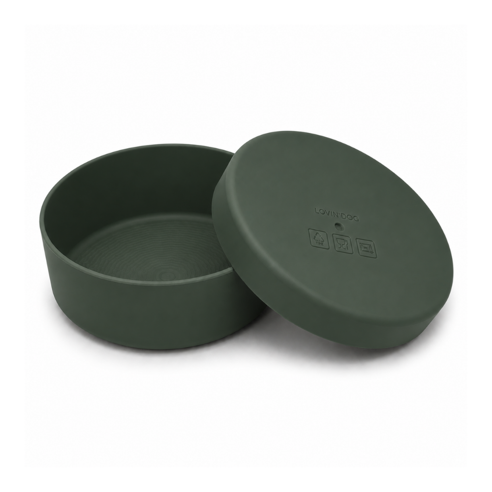 Travel Napf Set mit Deckel aus TPE DARKGREEN - LOVIN'DOG
