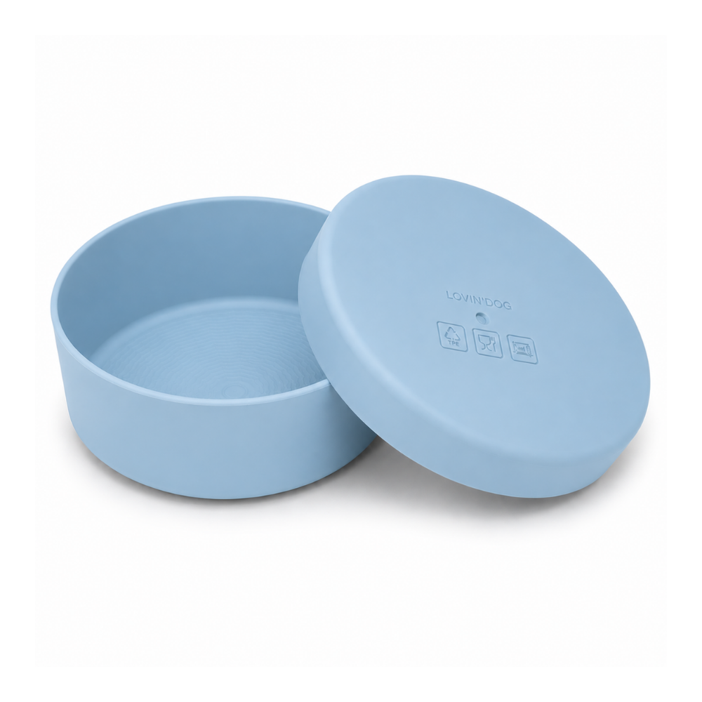 Travel Napf Set mit Deckel aus TPE LIGHT-BLUE - LOVIN'DOG