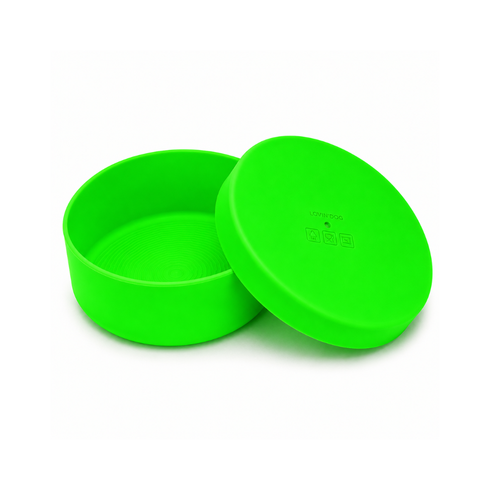 Travel Napf Set mit Deckel aus TPE NEONGREEN - LOVIN'DOG