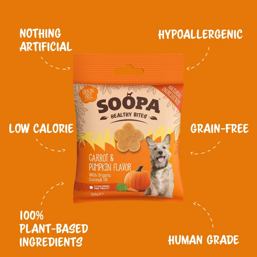Vorderseite Hundeleckerli Karotte & Kürbis Healthy Bites - Soopa