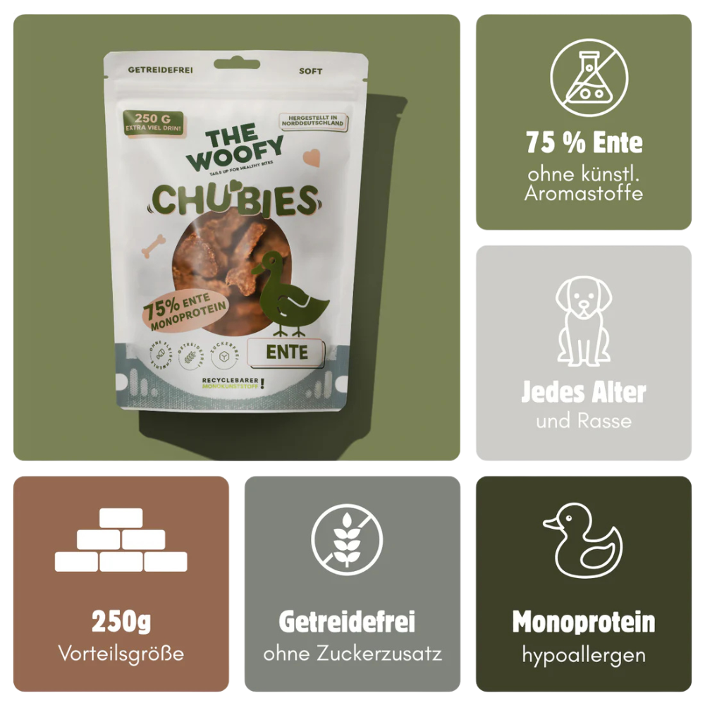 Vorteile Hundesnack Monoprotein Chubies Ente - THE WOOFY