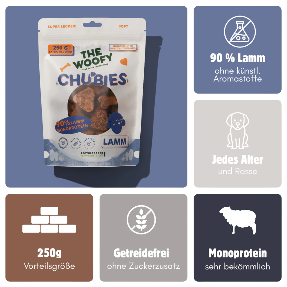 Vorteile Hundesnack Monoprotein Chubies Lamm - THE WOOFY