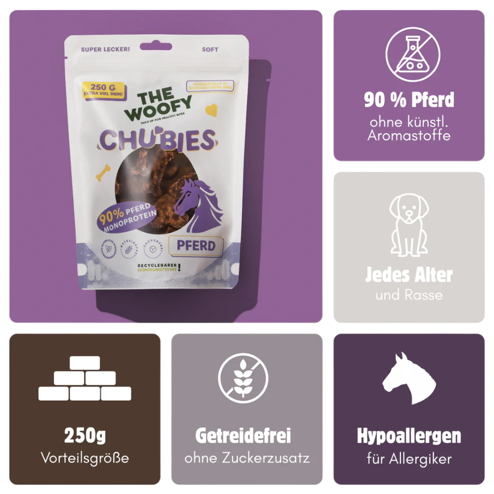 Vorteile Hundesnack Monoprotein Chubies Pferd - THE WOOFY