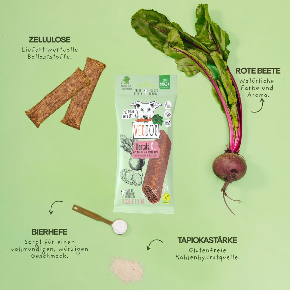 Zutaten VEGDOG DENTALS XL mit Tapioka & Rote Beete