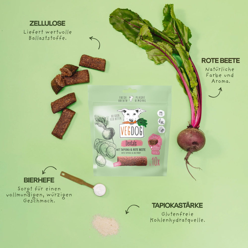 Zutaten VEGDOG DENTALS mit Tapioka & Rote Beete