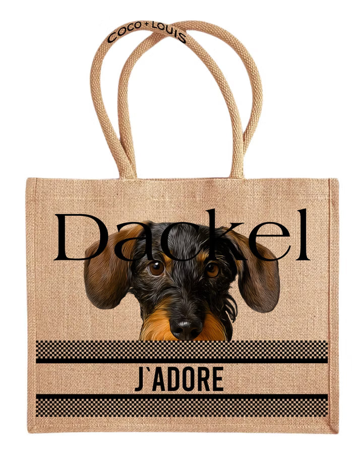 COCO + LOUIS Jute Shopper mit Hundemotive Dackel hudo