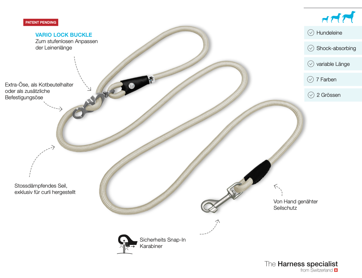 Eigenschaften / Details Hundeleine Vario Comfort Leash verstellbar - Curli