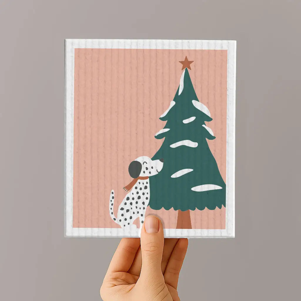 Schwammtuch Hund mit Tannenbaum von Naturbedacht