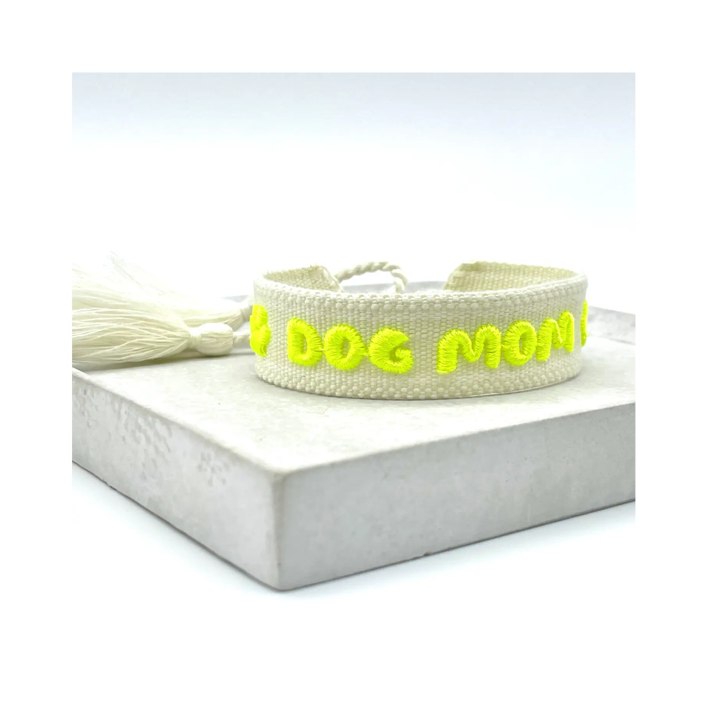 Moodbild Statement Armband DOG MOM Ecru Gelb - LOVIN'DOG