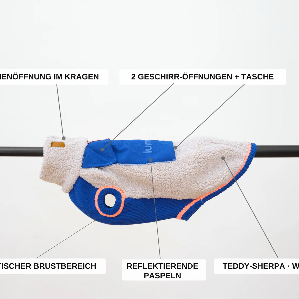 lumiies® Sport Racer Hundepullover aus Teddy-Sherpa-Fleece Royal Alpine