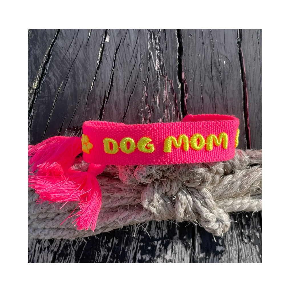 Moodbild Statement Armband DOG MOM Neon Pink Gelb- LOVIN'DOG