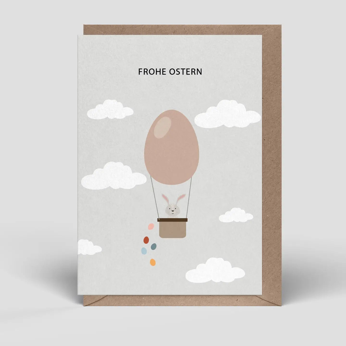 Grußkarte mit Umschlag Osterkarte Hase im Ballon Frohe Ostern