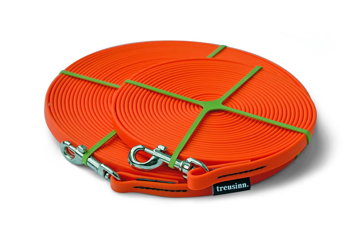 Treusinn Schleppleine Biothane STAY 9mm für kleine Hunde ORANGE