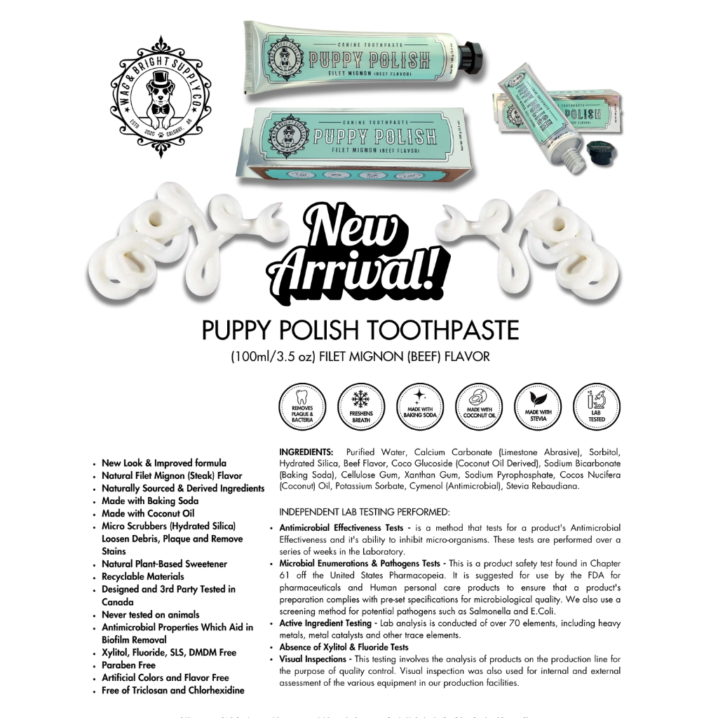 Informationen Puppy Polish Hundezahnpasta Filet Mignon (Rind) - Wag & Bright Supply Co.