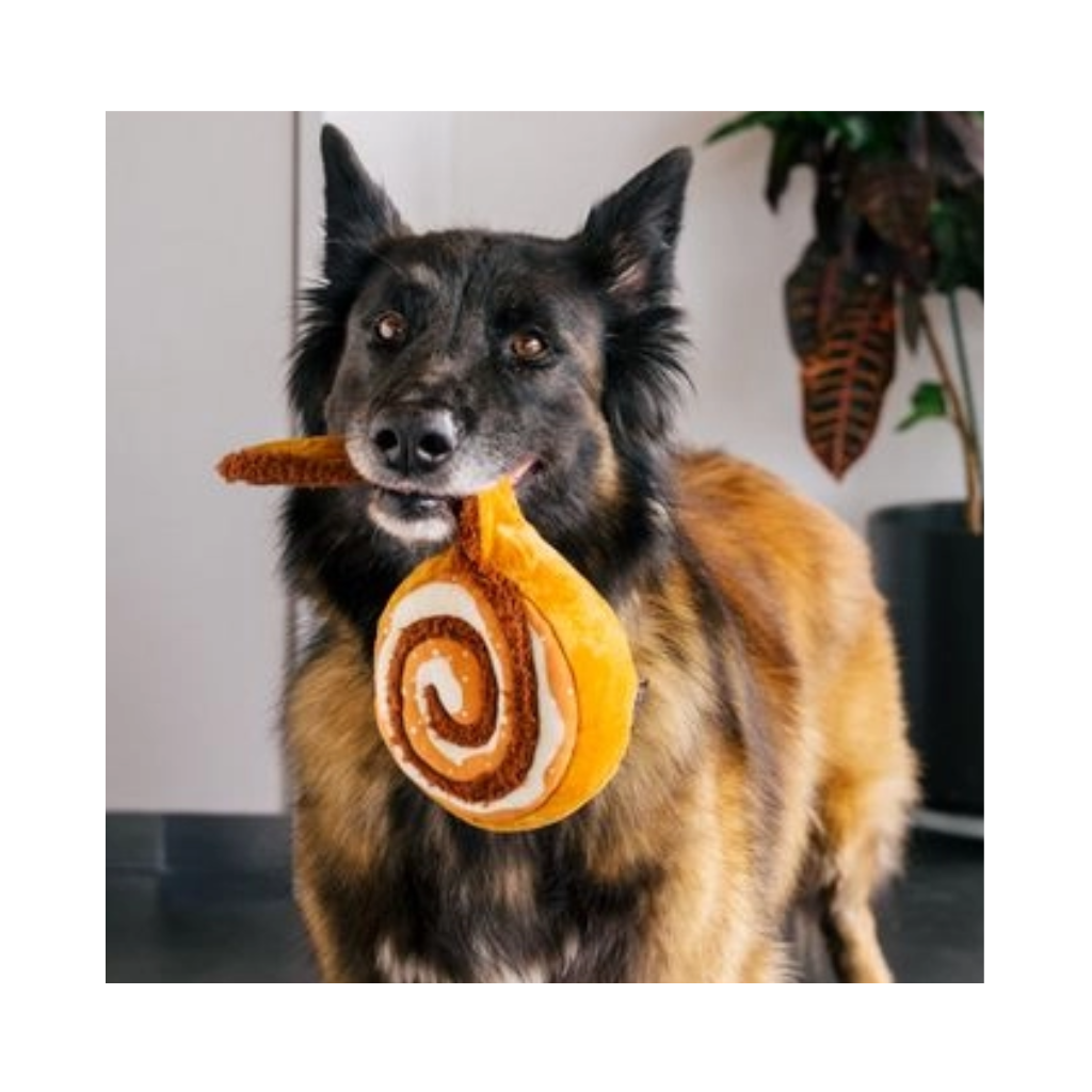 Hund mit Hundespielzeug Zimtschnecke | Franzbrötchen - P.L.A.Y