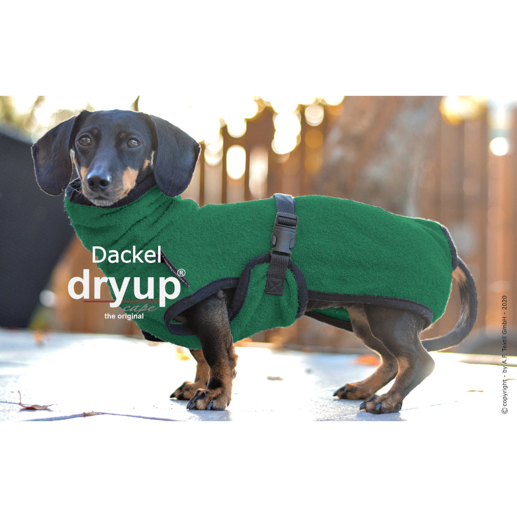 Hundebademantel DRYUP Cape Dackel dark-green Tragebild - actionfactory