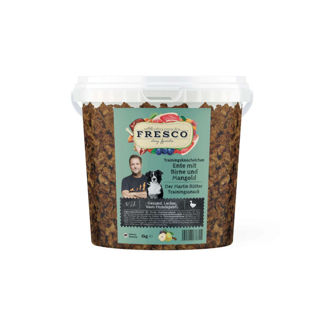 Martin Rütter Trainingsknöchelchen Ente Birne und Mangold 1 kg-Eimer - FRESCO