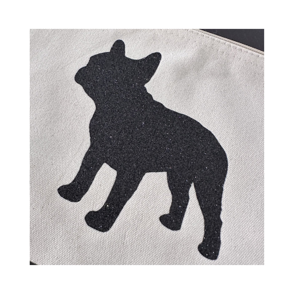 Details Tasche aus Bio Canvas mit FRENCHIE Motiv schwarz - The Creative Bag Company