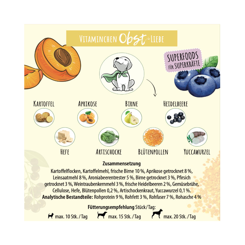 Zusammensetzung VEGGIE Vitaminchen Obst-Liebe - GREEN PAWLY